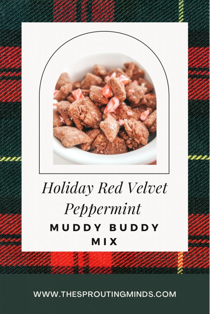 A holiday red velvet peppermint muddy buddies recipe